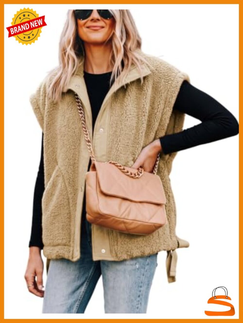 Womens Fleece Vest Sleeveless Button Down Sherpa Jacket Oversized Warm Outerwear